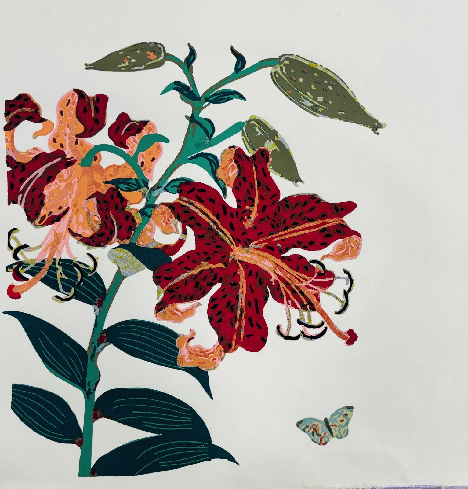 Upcycled Silk Art Picture with a hand-pieced flower design