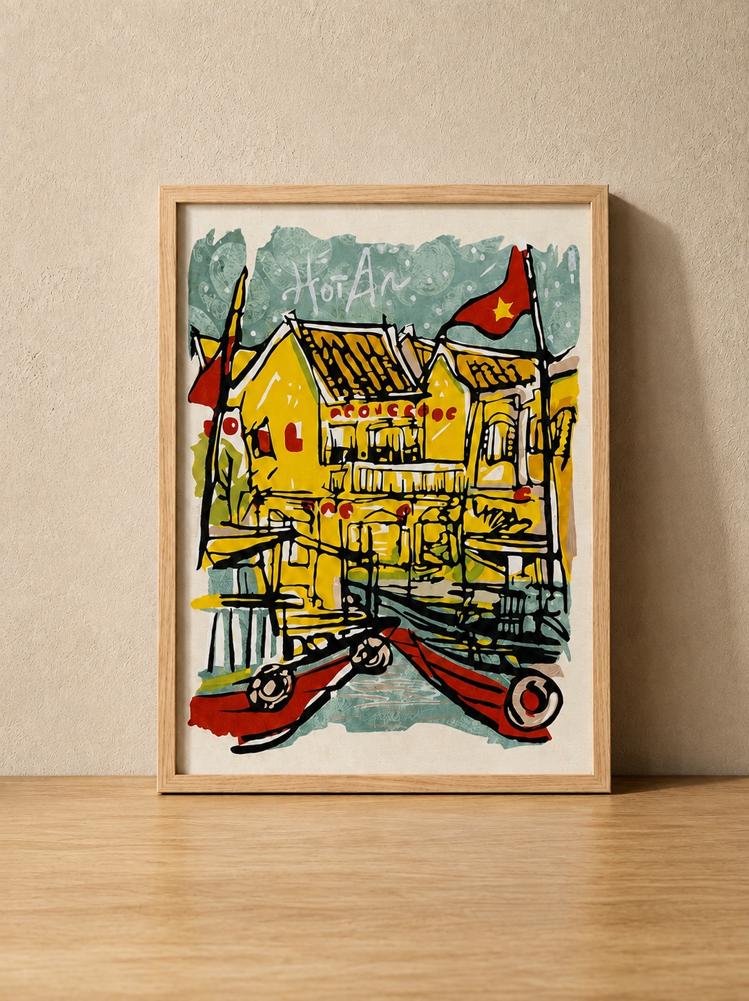 Upcycled Silk Art Picture with a hand-pieced Hoi An design