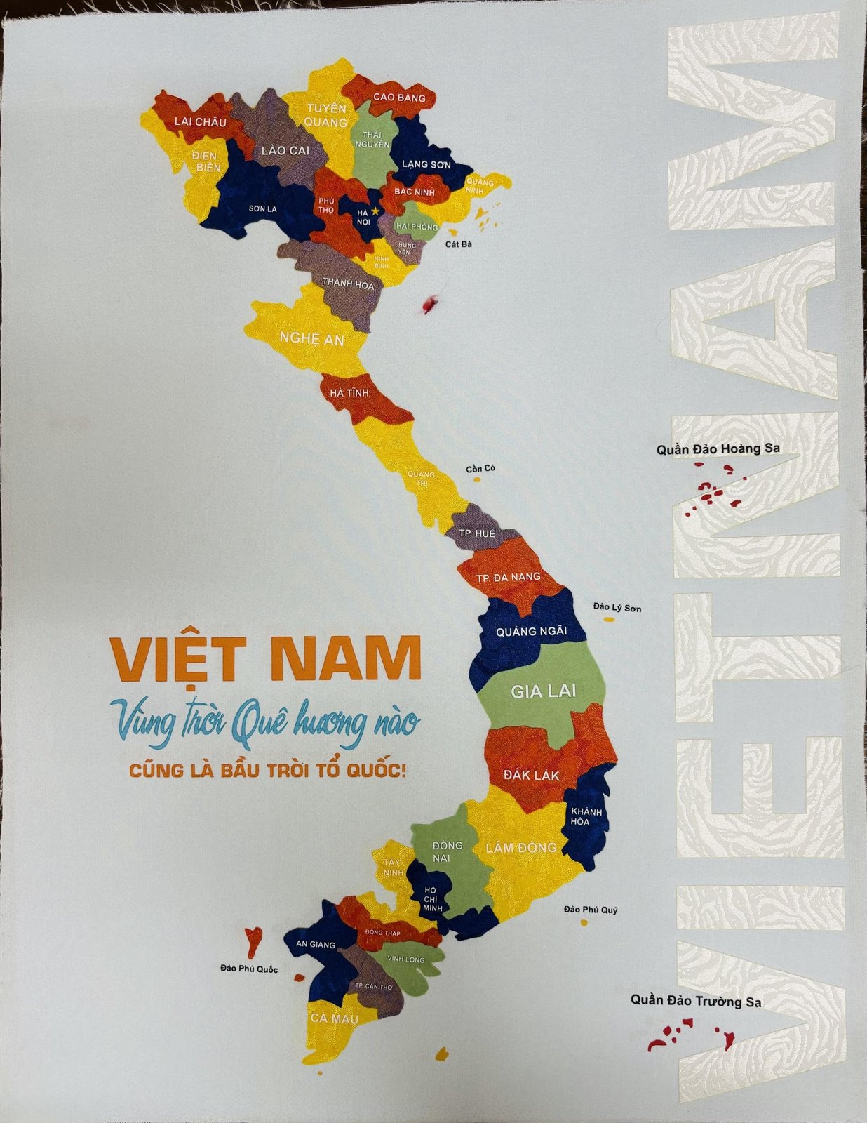 Upcycled Silk Art Picture with a hand-pieced map of Vietnam design