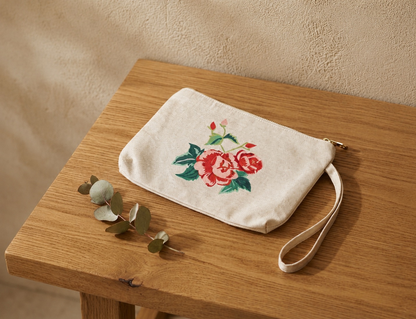 Upcycled Silk Pouch with a hand-pieced rose design