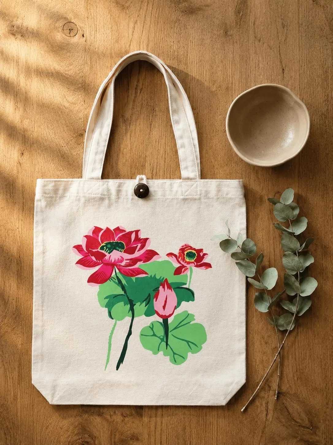 Upcycled Silk Tote Bag with a hand-pieced lotus flower design